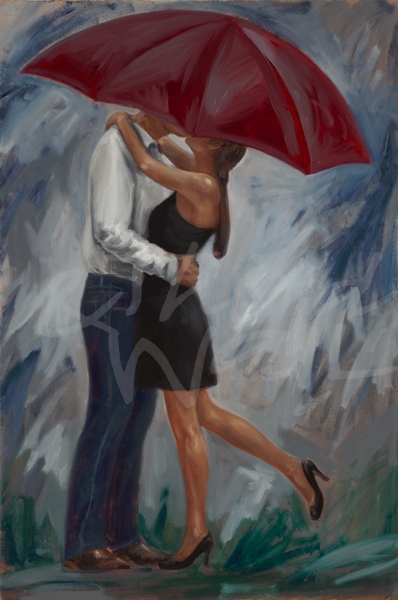 romance, rain, love, figures, figurative, romantic, couple, seattle art