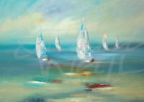 transitional seacscape, sailing, sailboats, nautical, seattle art
