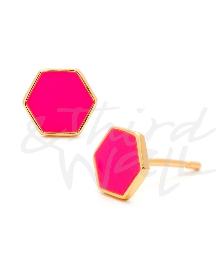 Pink Hexagon Studs